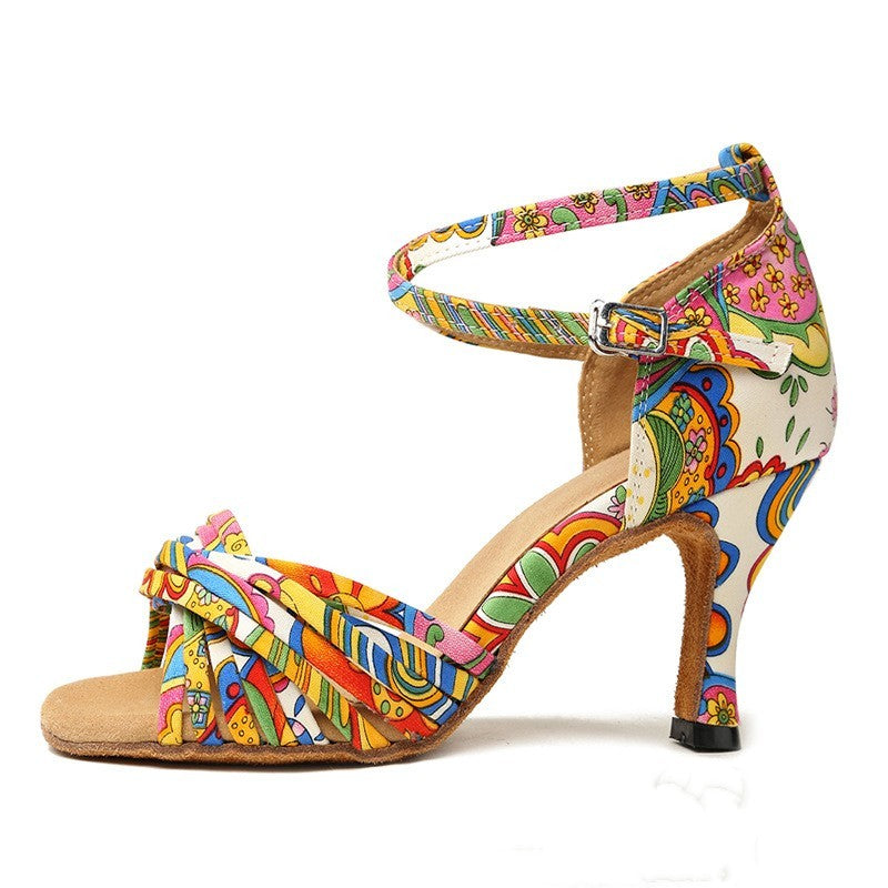 Tropical Print Satin Latin Dance Shoes