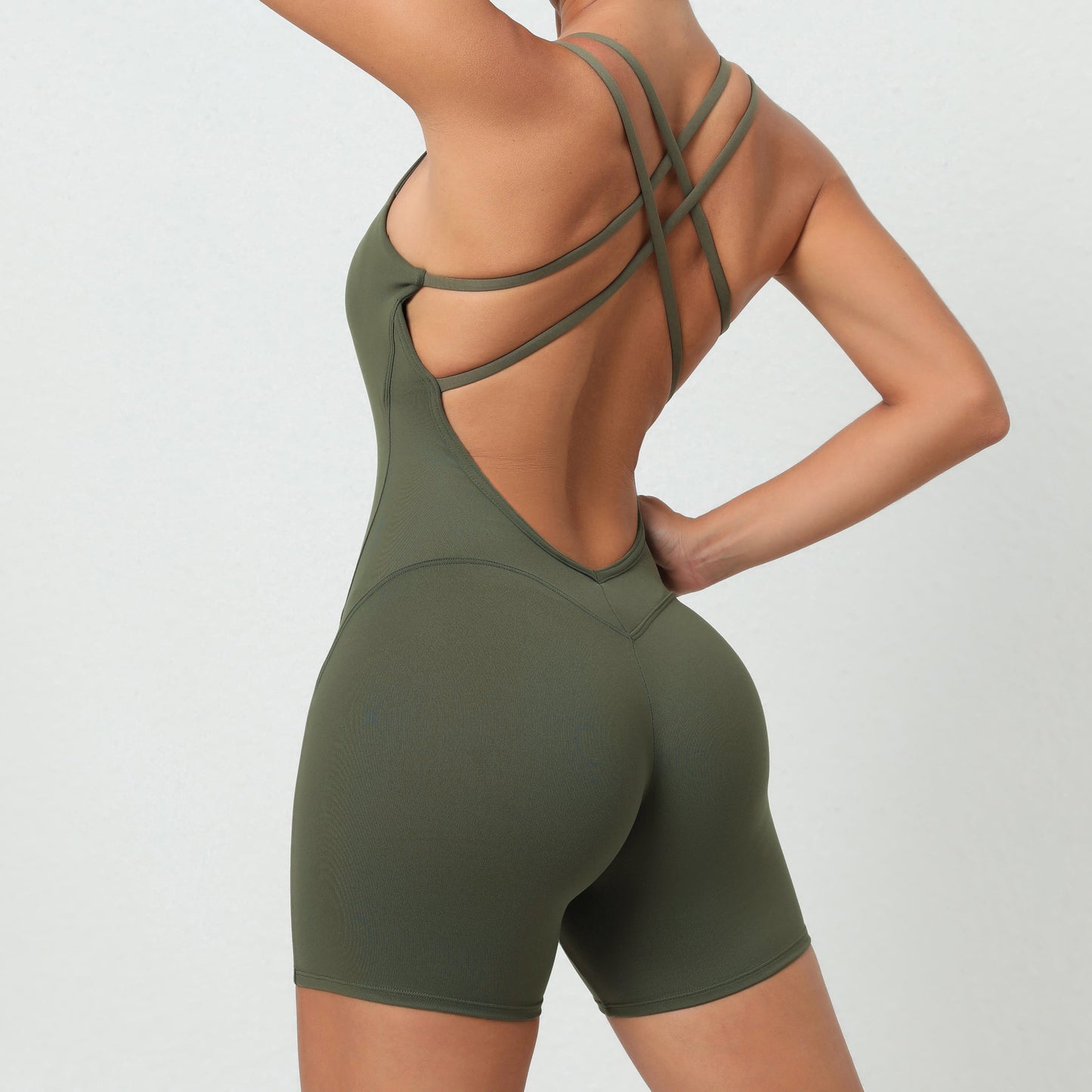 Sleeveless shorts jumpsuit with crisscross straps